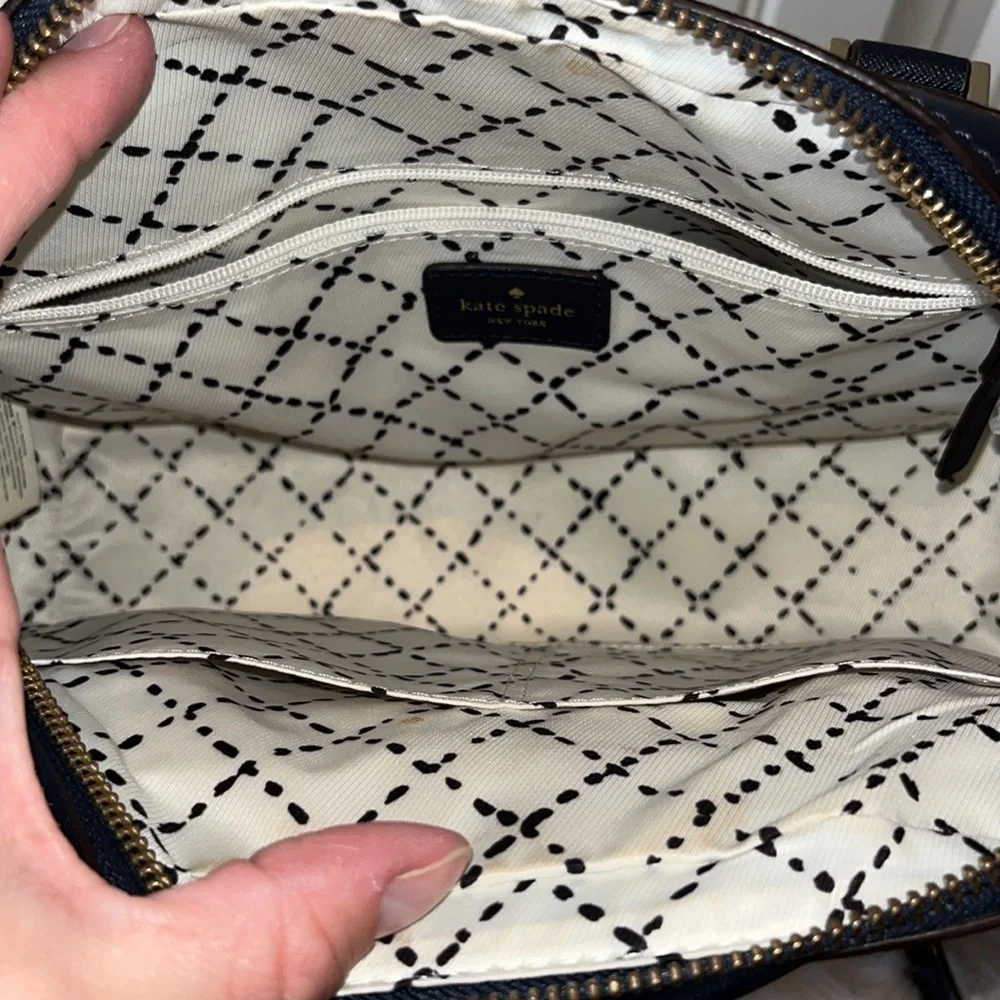 Kate Spade Small Felix Satchel purse Bag pebbled leather Navy blue classic